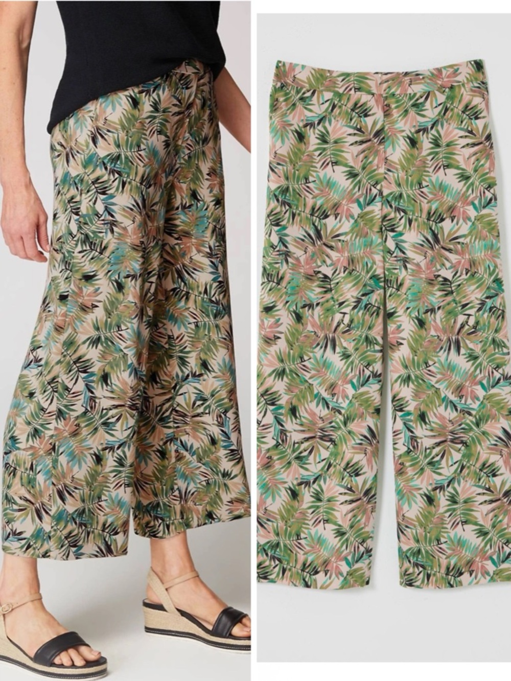 J.JILL Women Size XL Oatmeal Layered Palms Wearever Easy-Care Wide-Leg Crop Pant - Picture 14 of 15